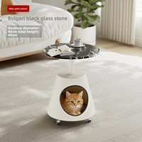 Table d'appoint moderne en métal et verre trempé, table de chevet pour chambre à coucher, nouveau nid pour chat créatif et amovible