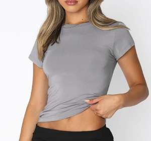 T-<span class=keywords><strong>shirt</strong></span> à manches courtes de haute qualité pour l'été personalizzate private label Round crew necks tshirt for women - Product Image 2