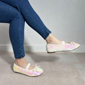 Ballerine con Punta Tonda Scintillante Scarpe Basse da Donna con Fiocco Design Elegante e <span class=keywords><strong>Chic</strong></span> Ispirato al Balletto - Product Image 4
