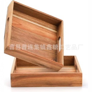 Acacia Wood Square Tray Natural Color Varnished Finish Storage Tray For <b>Kitchen</b> Bathroom Bedroom - Product Image 3
