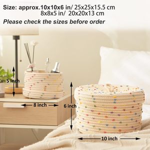 Woven Storage <b>Basket</b> With Lid Round Beige With Dots Handmade For Toys And Snacks Organizer - Product Image 4