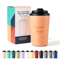 Mug de voyage personnalisé 12 oz avec logo – Gobelet isotherme en acier inoxydable sans BPA avec couvercle rabattable pour usage quotidien/bureau/salle de sport/extérieur