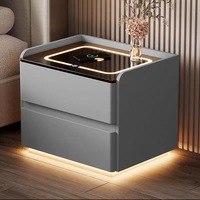 Vente directe d'usine, table de chevet en acrylique + surface en cuir, charge sans fil + lumière à détecteur de mouvement, table de chevet intelligente
