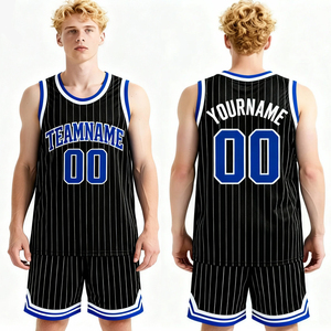 Uniforme de <span class=keywords><strong>Baloncesto</strong></span> Personalizado con Diseño de Franjas Blancas y Negras, Fabricado en <span class=keywords><strong>España</strong></span> - Product Image 1
