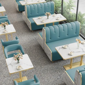 Sang Trọng Hiện Đại Bằng Đá Cẩm Thạch & Kim Loại <span class=keywords><strong>4</strong></span> Ghế Ăn Thương Mại Nhà Hàng Đồ Nội Thất Gian Hàng Chỗ Ngồi Bàn Và Ghế Đặt - Product Image 6