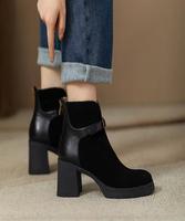 Nouvelles bottines à talon épais et semelle givrée avec fermeture éclair arrière pour femmes