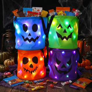New Led Light up Trick or Treat Bucket Reusable <b>Pumpkin</b> Candy Kids Halloween Tote Party Favor Gift Bag - Product Image 1
