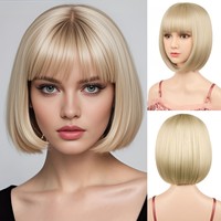 Cheveux courts raides naturels pour femmes, style bobo, avec frange aérienne, volumineux et entièrement ajustables, en soie haute température, pour le marché transfrontalier Europe-Amérique