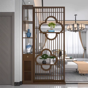 Tấm chắn ngăn phòng bằng gỗ nguyên khối kiểu Art Deco, thiết kế tùy chỉnh, có tranh vẽ cố định. - Product Image 2