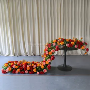 LFB1693-long atacado entrada de casamento mesa decoração cor laranja 3d flor seca corredor mestre