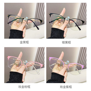 Kacamata miopi wanita, lensa mata <span class=keywords><strong>Retro</strong></span> Fashion romik bingkai persegi bergaya antik pemblokir cahaya biru untuk perempuan 2024 - Product Image 5