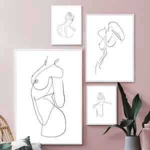 Um Desenho de Linha Arte Imagem Mulher Nua Figura Erótico Feminino Prints pintura corporal arte nu da mulher da menina quente