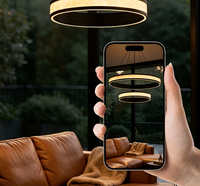 Lampu Gantung LED Modern Bentuk Cincin Akrilik Aluminium, Dapat Diredupkan, untuk Ruang Tamu, Ruang Makan, Proyek Hotel