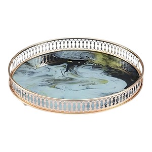 Plateau rond en aluminium doré moderne personnalisé en gros Plateau décoratif de service de restaurant pour table - Product Image 5