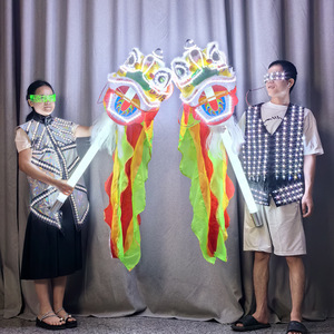 Cabeza de León Iluminada con LED, Accesorio para Danza del León del Sur, Disfraz para Actuaciones, Patrón Decorativo de Peces, Insectos, Aves y Bestias - Product Image 2