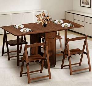 Oferta Especial: Juego <span class=keywords><strong>de</strong></span> Mesa Plegable con 4 Sillas y Tablero con Diseño <span class=keywords><strong>de</strong></span> Hojas, Ideal para Comedores o Cocinas Pequeñas - Product Image 1