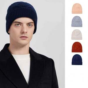 Bonnet en laine mérinos pure pour homme, tricoté en cachemire, jacquard, broderie 3D, nouveau bonnet chaud en laine tricotée pour l'automne et l'hiver - Product Image 1