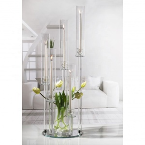 Vente en gros tube de verre transparent, centre de table de mariage à <span class=keywords><strong>5</strong></span> <span class=keywords><strong>branches</strong></span>, chandeliers de table, bougeoirs - Product Image 1