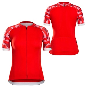 Red Short Sleeve <b>Cycling</b> Jersey Geometric Pattern Sleeves Full Zip Front Mtb Bxm Mountain Bike Custom 100% Polyester Quick Dry - Product Image 2