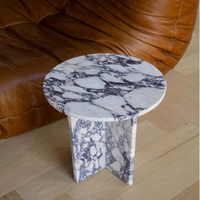 Table basse en marbre de haute qualité Villa modèle chambre personnalisée petite Table de luxe légère Table d'appoint en travertin
