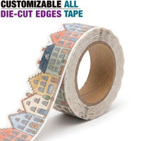 Ruban Washi Perforé à Bords Découpés Personnalisés Motif Maisons de Ville Aquarelle avec Impression CMJN pour Journalisation, Scrapbooking et Projets en Papier