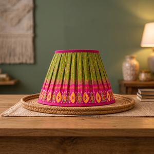 Luxury Cotton Silk Printed <b>Lampshade</b> | Handcrafted Pleated <b>Drum</b> Shade for Table, Floor & Pendant Lamps - Product Image 3
