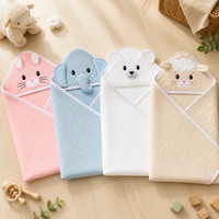 Serviette à capuche pour bébé en coton crêpe texturé doux de qualité supérieure, motif animal 3D, ultra absorbante, cape de bain pour nourrisson, OEM ODM