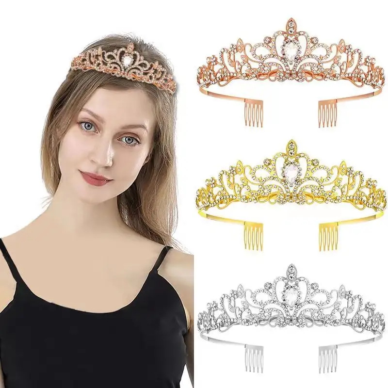 Moda kraliçe saç aksesuarları taç özel kristal doğum günü düğün taç gelin için