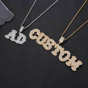Gran oferta de joyería de latón personalizada HipHop Bling Baguette Cubic Zirconia Iced Out letra inicial costura DIY nombre colgante collares - Product Image 4