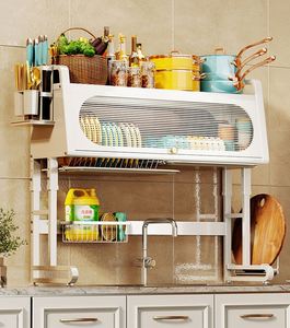 2023 New Carbon Steel Three-Tier Standing Kitchen Sink Storage Rack Cabinet <b>Door</b> Counter Top Dishes Drainage - Product Image 5