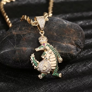 Pendentif <span class=keywords><strong>Alligator</strong></span> Couronné en Laiton Plaqué Or 14 carats avec Zircons Multicolores, Bijoux Hip Hop pour Hommes, Breloques et Accessoires en Cuivre - Product Image 2