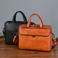 Sac porte-documents vintage en cuir véritable noir pour homme, sacoche d'affaires pour ordinateur portable avec fermoir, en cuir de vachette Napa