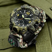 Jam Tangan Olahraga Mewah untuk Aktivitas Luar Ruangan, Dilengkapi Kompas, Termometer, Multifungsi Analog Digital, Layar Ganda LED, Tahan Air