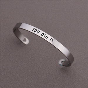 Custom Double Hearts Shaped Cutting Stainless Steel Bangles YOU DID IT Engraved Open <b>Bracelets</b> - Product Image 4
