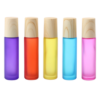 Flacon à bille d'huile essentielle en verre de 10 ml avec bouchon en bois grainé, couleurs arc-en-ciel givrées, flacon rond personnalisé pour parfum à bille