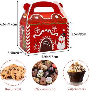 28pcs <b>Christmas</b> Cupcake Treat <b>Boxes</b> Gable Cookie Box Xmas Cardboard Box with Handle for Gift Candy 6.6 X 5.9 X 3.5 Inch 4 Style - Product Image 4