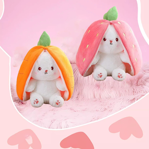 <span class=keywords><strong>Peluche</strong></span> de lapin réversible, motifs carotte et fraise, super douce, rembourrage en coton PP, écologique, unisexe, pour enfants de 0 à 4 ans, anniversaire - Product Image 4