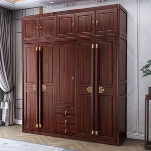 Armario de Madera Maciza Estilo Chino, 3, 4, 5 Puertas, Armario Superior, Armario Esquinero, Mueble de Almacenamiento Grande para Dormitorio - Product Image 1