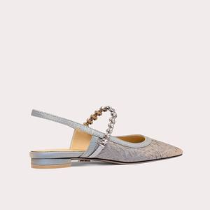 <span class=keywords><strong>Sandales</strong></span> à talon bas à bout pointu en sequins argentés Lily Wei, style français, paillettes, cristal, chaussures fermées d'été, fête, mariage - Product Image 3