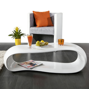 Tavolino da Centro Creativo in Fibra di Vetro, Finitura Bianca Lucida Contemporanea, Scrivania da Tè in Stile Art Déco, Arredamento in Fibra Rinforzata - Product Image 6