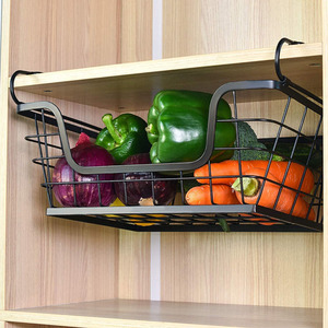 Kitchen Countertop Cabinet Pantry Hanging <strong>Wall</strong> Mounted Stackable Metal Wire <strong>Storage</strong> <strong>Basket</strong> With Handles - Product Image 4