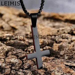 Đồ trang sức Gothic ngược chéo Mặt dây chuyền thép không gỉ màu đỏ đen lộn ngược Lucifer Satan đồ trang sức quà tặng Vòng cổ - Product Image 1