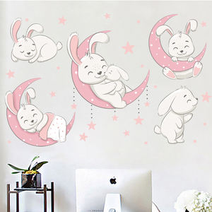 2023 notizie dormire conigli sulla luna adesivi cartone animato camera da letto per bambini carta da parati creativa soggiorno per bambini decalcomanie Decorative - Product Image 5