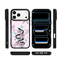 Coque de téléphone AG Feeling Black Edge avec motif serpent rose doré pour iPhone 17, 17 Pro Max, 16 Pro, 15 – Coque magnétique