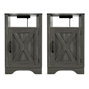 Farmhouse Nightstand <b>Side</b> <b>Table</b> Wooden Rustic <b>Tall</b> Bedside With Electrical Outlets Charging Station 2 Sets - Product Image 4