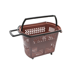 Plastic <strong>Trolley</strong> Rolling Baskets Supermarket Plastic Shopping Basket with Wheels - Product Image 3