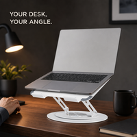 Support pour ordinateur portable avec ventilateur de refroidissement, alimentation USB magnétique, rotation à 360° °   Base rotative pliable en acier à réglage progressif pour bureau et maison – Vente en gros