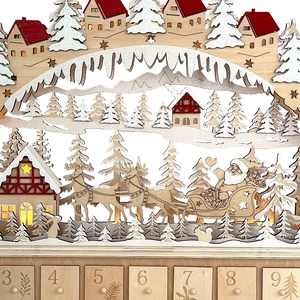 ปฏิทินนับถอยหลังวันคริสต์มาสแบบไม้ LED ขนาดใหญ่ หรูหรา เป็นมิตรกับสิ่งแวดล้อม ทนทาน ตกแต่งด้วยเลเซอร์คัท รูปบ้านหมู่บ้านฤดูหนาว 24 วัน - Product Image 4