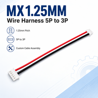 Câble de raccordement JST MX1.25 à câblage en même direction, pas de 1,25 mm, 5P - 3P, L80mm, pour l'électronique grand public