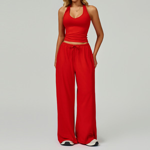 Conjunto Deportivo de <span class=keywords><strong>2</strong></span> Piezas para Mujer con Logotipo Personalizado, Top Deportivo Tipo T, Pantalones Holgados con Cordón, para Tenis, Running, Secado Rápido - Product Image 5